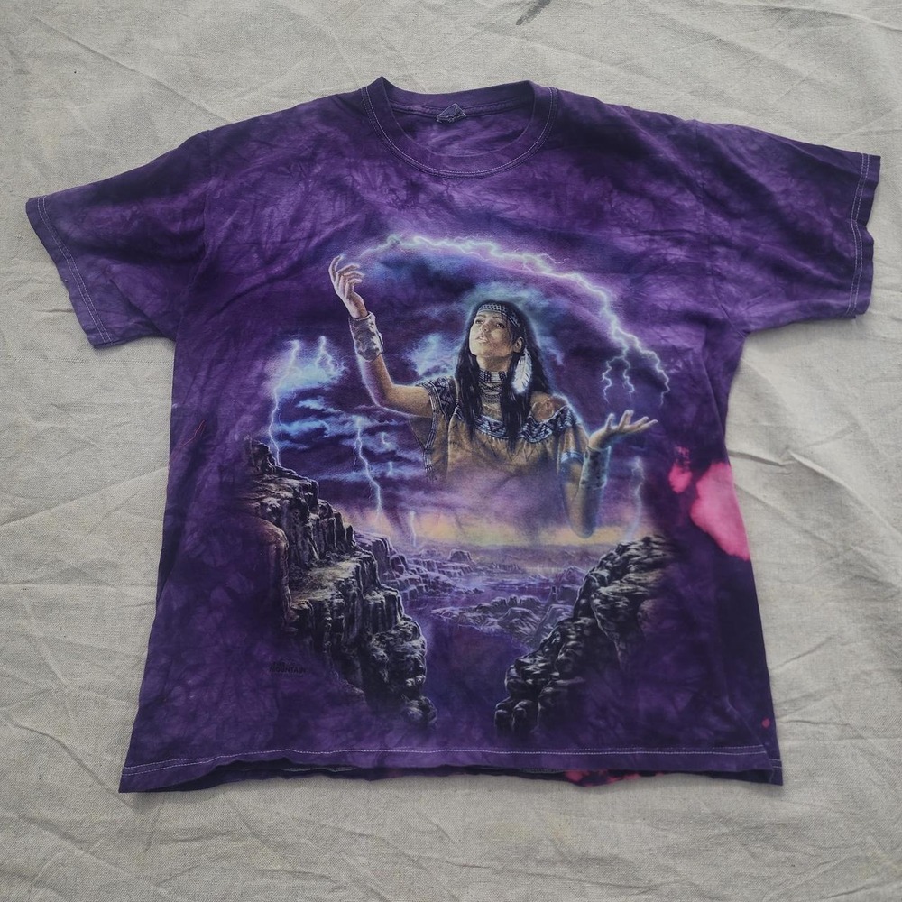 90's/Y2K Native American girl Purple tie-dye Native American tee